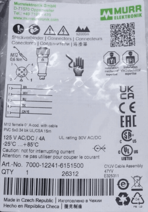 Produktfoto 2 von Murr Elektronik 7000-12241-6151500 | M12 Anschlusskabel A-kod. | 15m