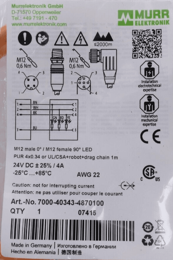 Produktfoto 2 von Murr Elektronik 7000-40343-4870100 | M12 Verbindungskabel LED | 1m