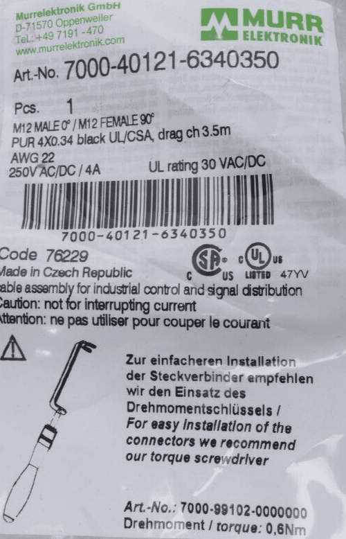 Produktfoto 2 von Murr Elektronik 7000-40121-6340350 | M12 Verbindungskabel A-kod. | 3,5m