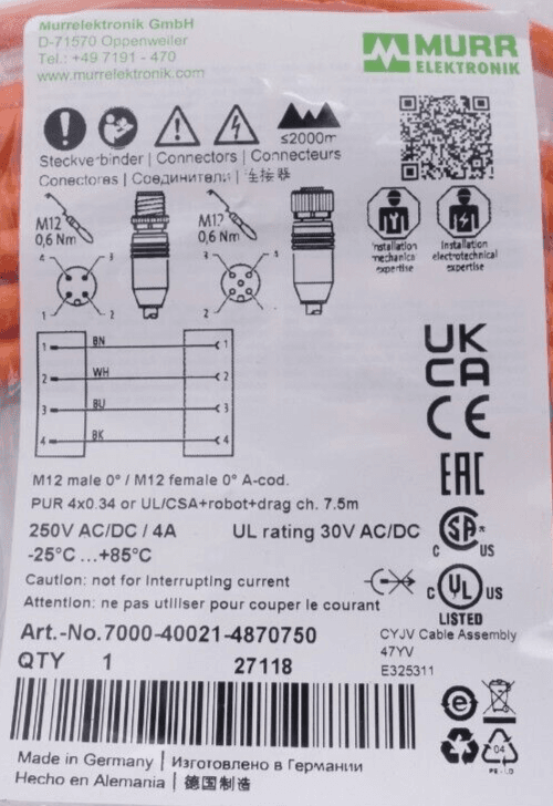 Produktfoto 2 von Murr Elektronik 7000-40021-4870750 | M12 Verbindungskabel A-cod. | 7,5m