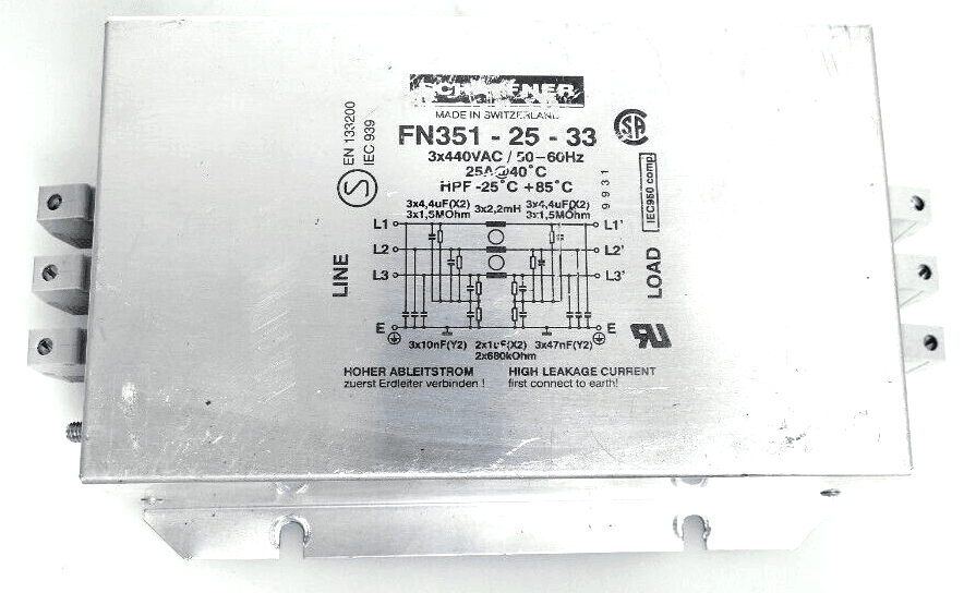 Produktfoto 1 von Schaffner FN351-25-33 Netzfilter | 3x 440VAC/50-60Hz | 25A