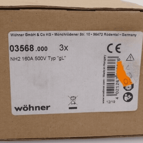 Produktfoto 3 von 3x Wöhner 03568 Sicherungseinsatz NH-2 160  A ~500V gL 120 kA 03568.000