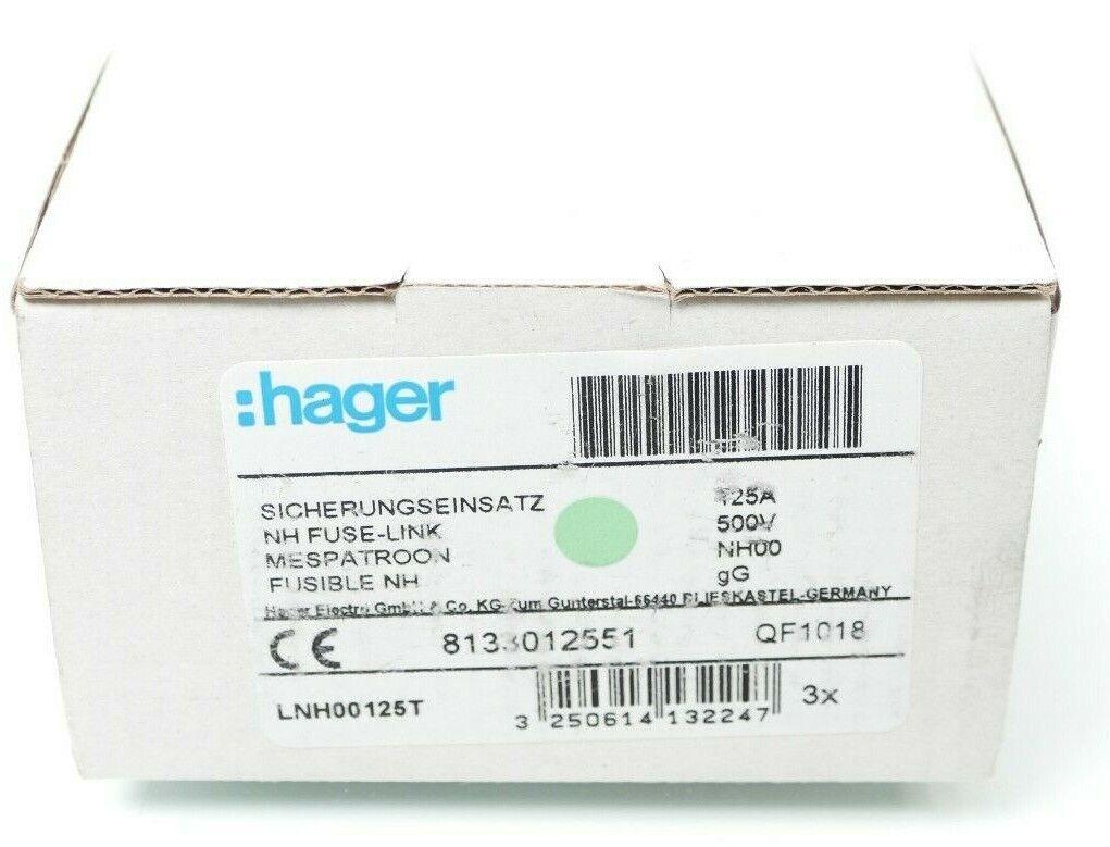 3x Hager LNH00125T QF1018 / NH-Sicherungseinsatz NH00 gG 500V 125A