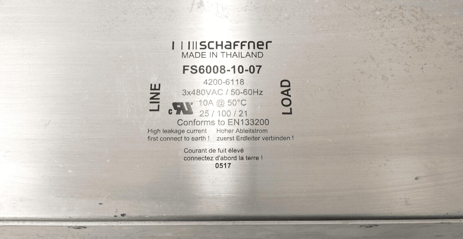 Produktfoto 2 von Schaffner Netzfilter FS6008-10-07 | 3x480VAC / 50-60Hz | 4200-6118