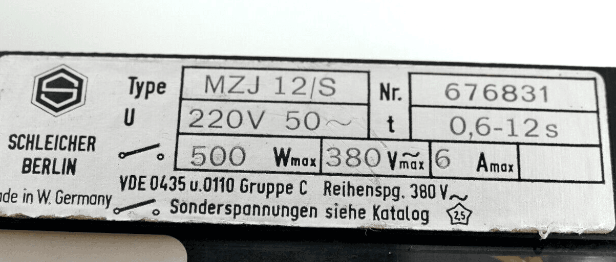 Produktfoto 2 von Schleicher 676831 Zeitrelais MZJ 12/S