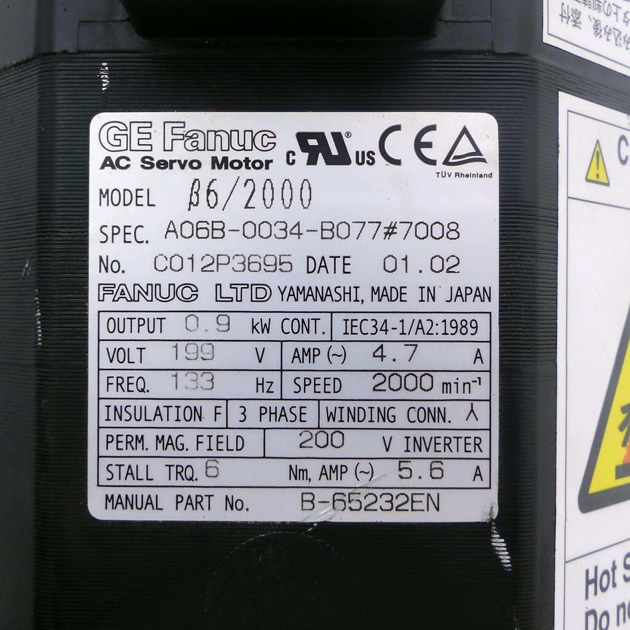 Produktfoto 2 von FANUC Servomotor A06B-0034-B077#7008