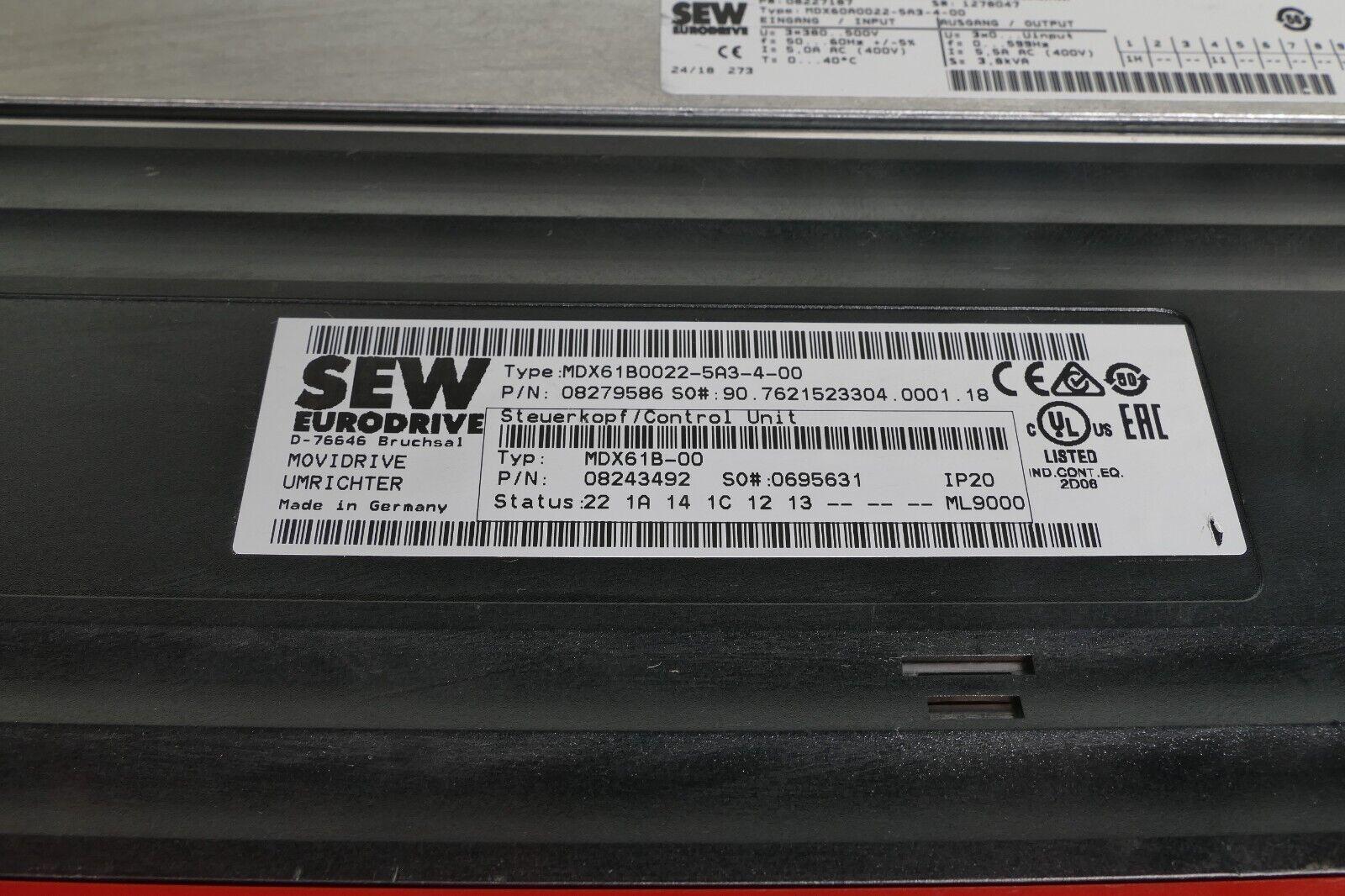 SEW Eurodrive 08279586 MDX61B0022-5A3-4-00 + 08227187 MDX60A0022-5A3-4-00