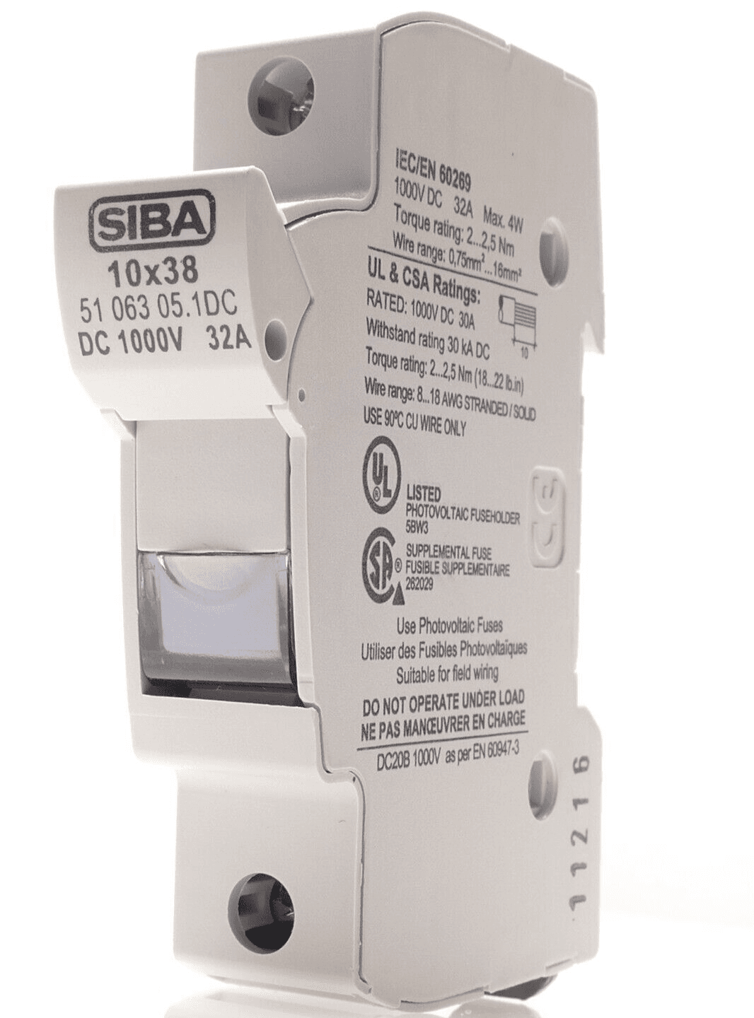 SIBA 5106305.1 Sicherungshalter für Schmelzsicherungen 10x38mm 1000V  32A