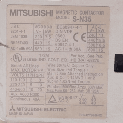 Produktfoto 3 von Mitsubishi S-N35 Magnetic Contactor 60A