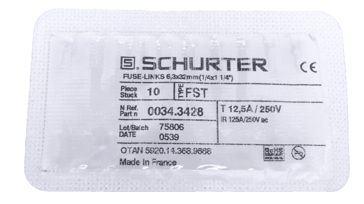 Produktfoto 2 von 10x Schurter 0034.3428 FST Fuse-Links 6,3x32mm (1/4x1/4") T 12,5A/250V