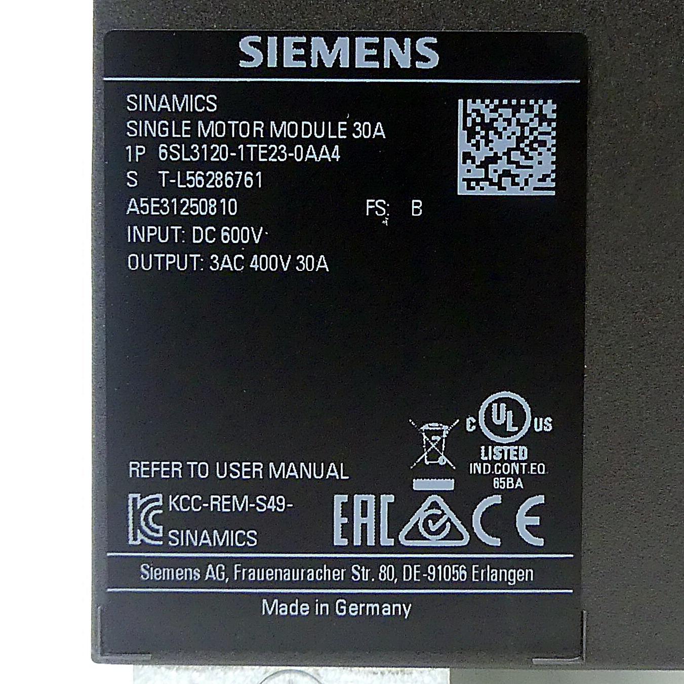 Produktfoto 2 von SIEMENS Single Motor-Module Eingang