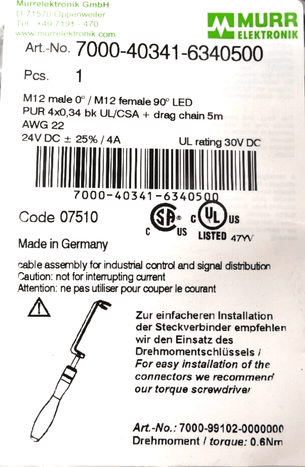 Produktfoto 2 von Murr Elektronik 7000-40341-6340500 M12 Male gerade | M12 Female 90° LED