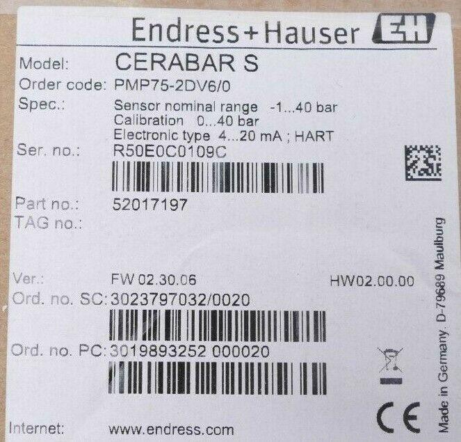 Produktfoto 2 von ENDRESS+HAUSER CERABAR S PMP75-2DV6/0 DRUCKSENSOR EDELSTAHLAUSFÜHRUNG