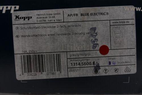 Produktfoto 3 von 4x Kopp AP/FR BLUE ELECTRIC Schutzkontakt-Steckdose 2-fach senkrecht 1314.5600.8