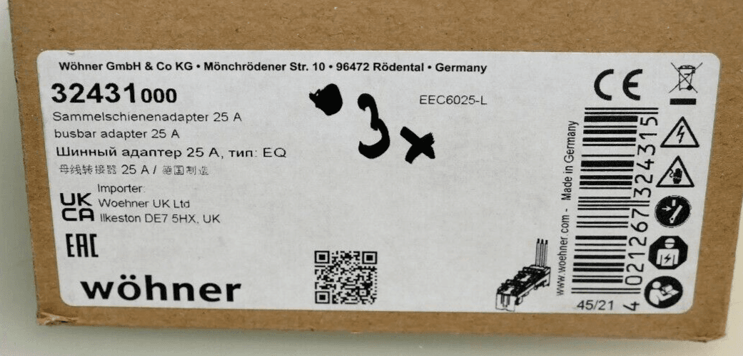 Produktfoto 2 von 3x Wöhner 32431 Sammelschienenadapter 25A 32431000