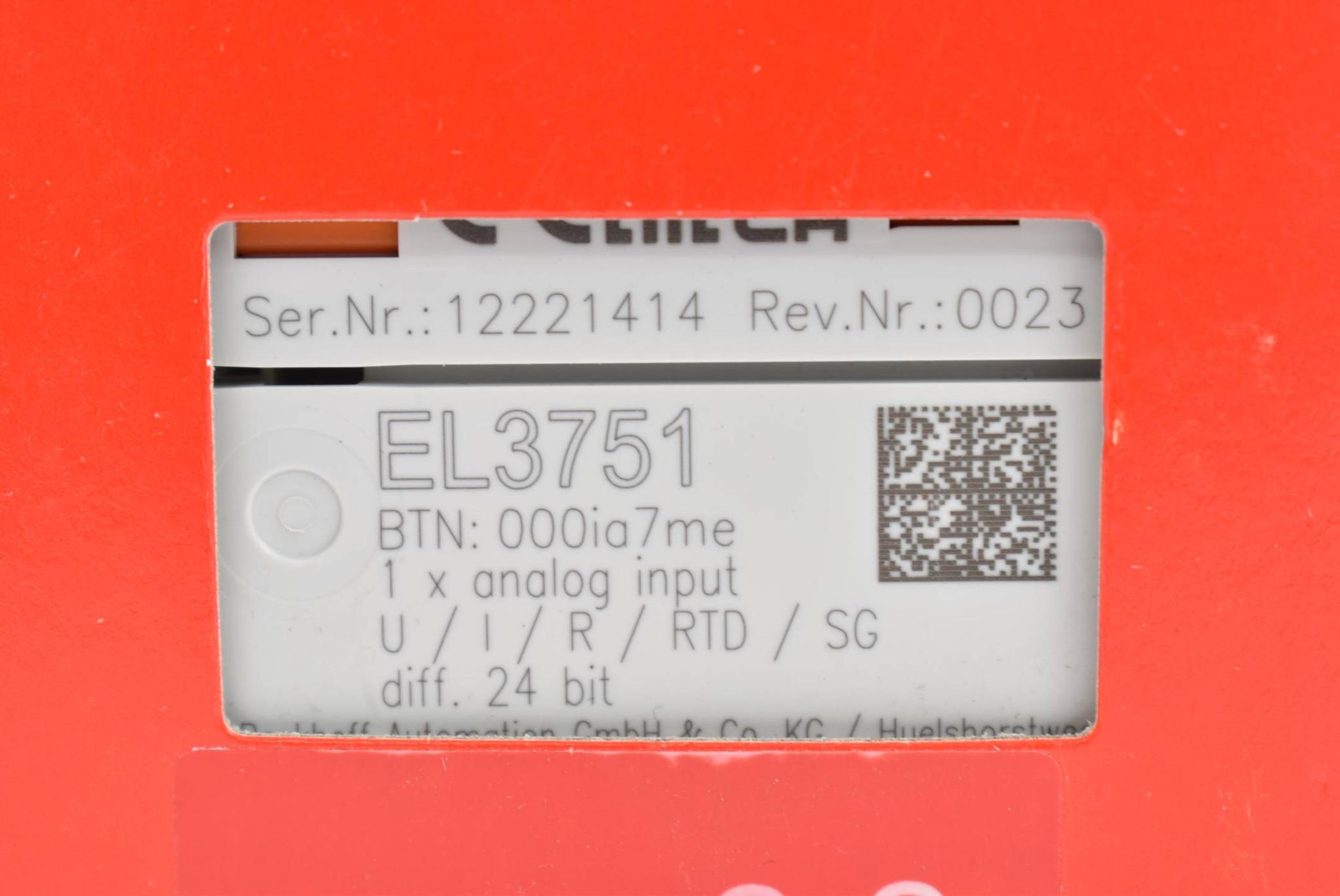 Produktfoto 2 von Beckhoff EtherCAT-Klemme 1-Kanal-Analog-Eingang 24 Bit EL 3751 ( EL3751 )