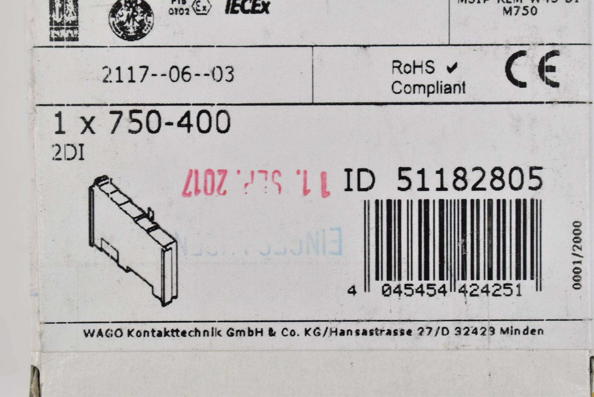 Produktfoto 1 von Wago I/O Systeme 2-Kanal-Digitaleingang DC 24 V 3 ms 750-400