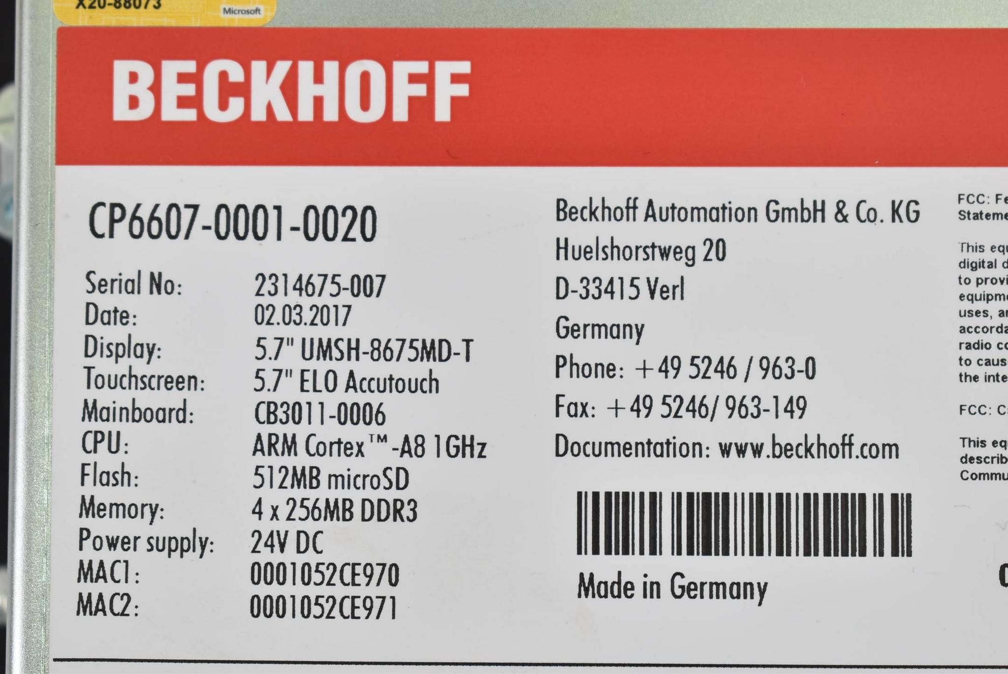 Produktfoto 2 von Beckhoff Panel-PC mit ARM Cortex-A8 1 GHz 5,7" CP6607-0001-0020