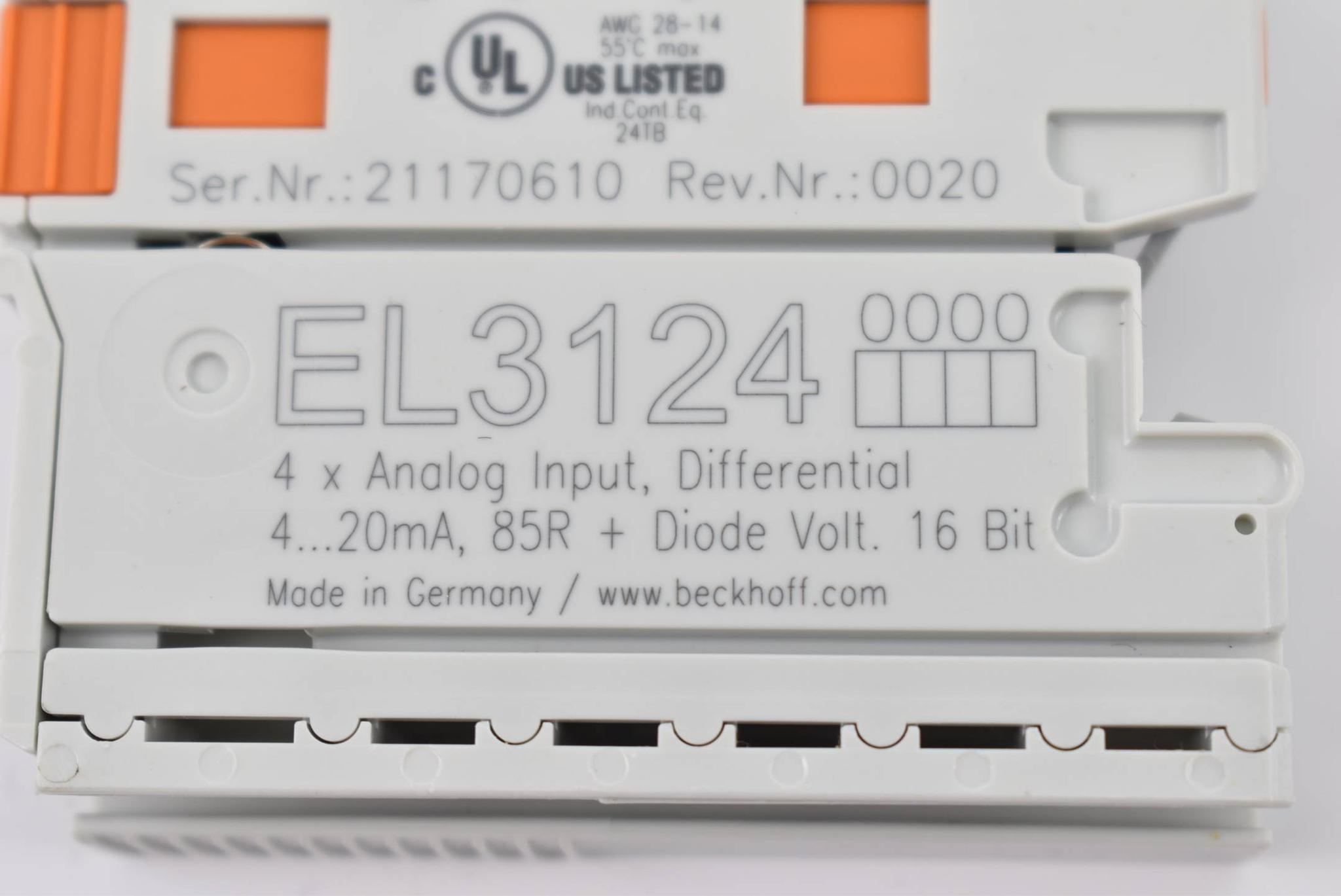 Produktfoto 2 von Beckhoff EtherCAT-Klemme 4-Kanal-Analog-Eingang 4-20mA 16Bit EL3124 ( EL 3124 )