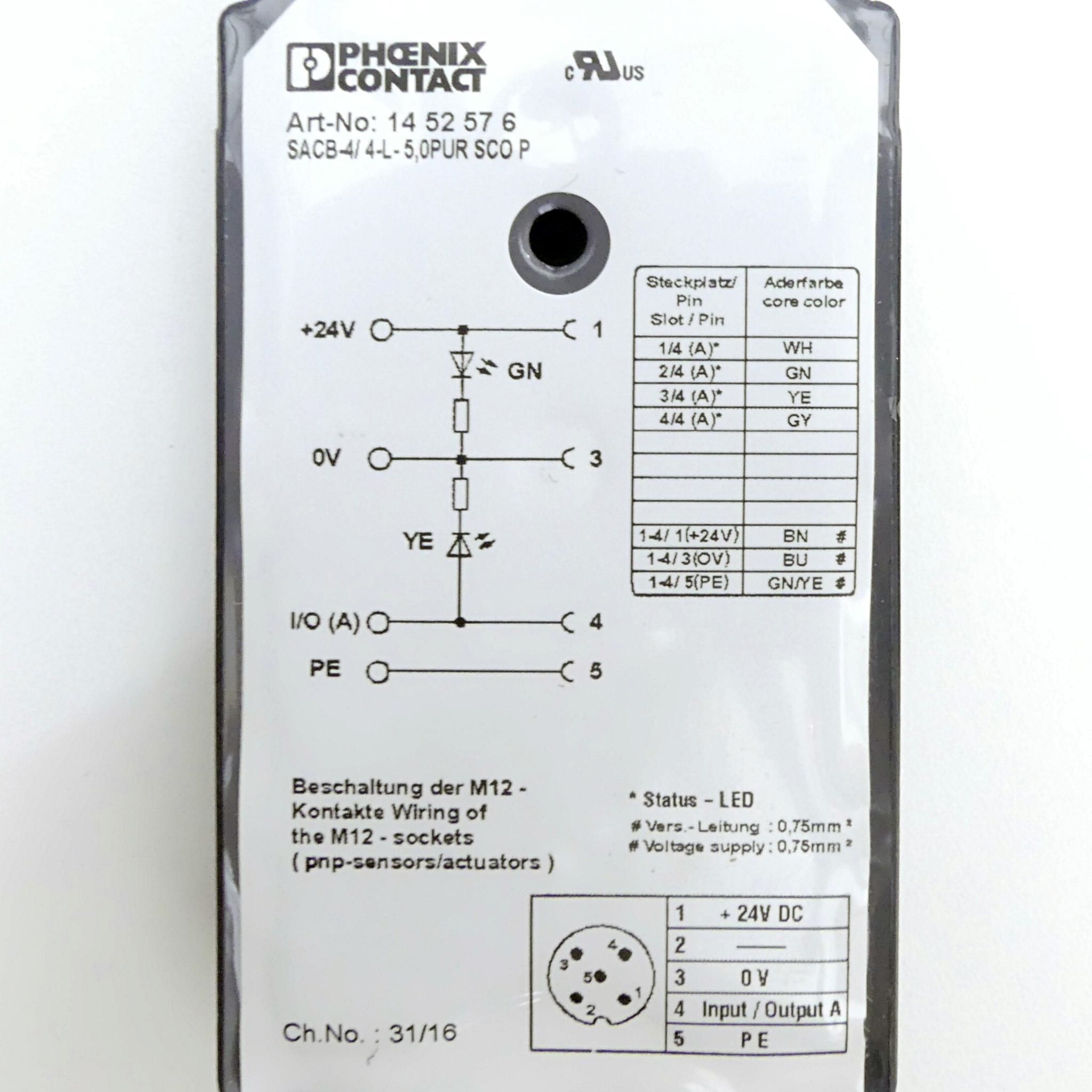 Produktfoto 2 von PHOENIX CONTACT 2 Stück M 12 Sensor-/Aktorbox SACB-4/4-L-5,0PUR SCO P