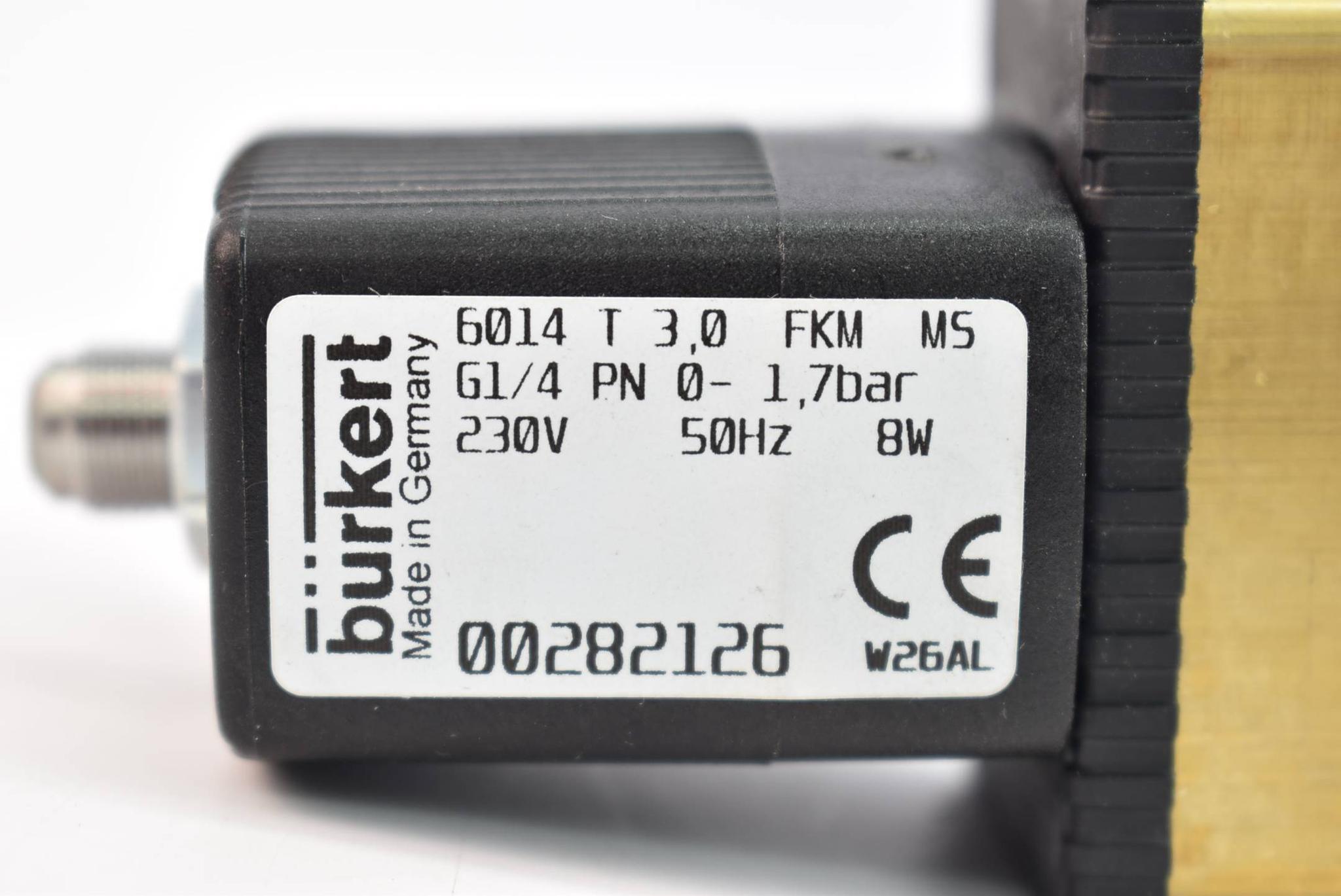 Produktfoto 3 von Bürkert 3/2-Wege Magnetventil 230V 50Hz 8W 6014 T 3,0 FKM MS ( 00282126 )