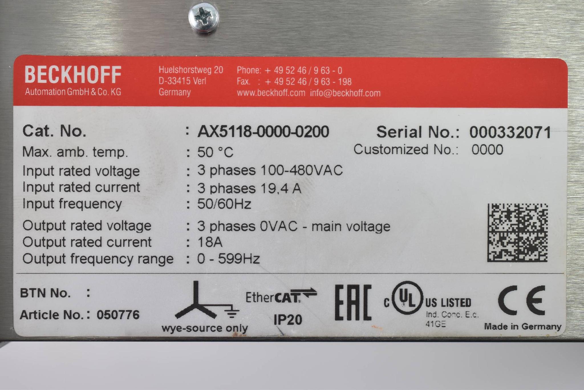 Produktfoto 3 von Beckhoff Digital Kompakt Servoverstärker 1-kanalig AX5118-0000-0200 ( AX 5118 )