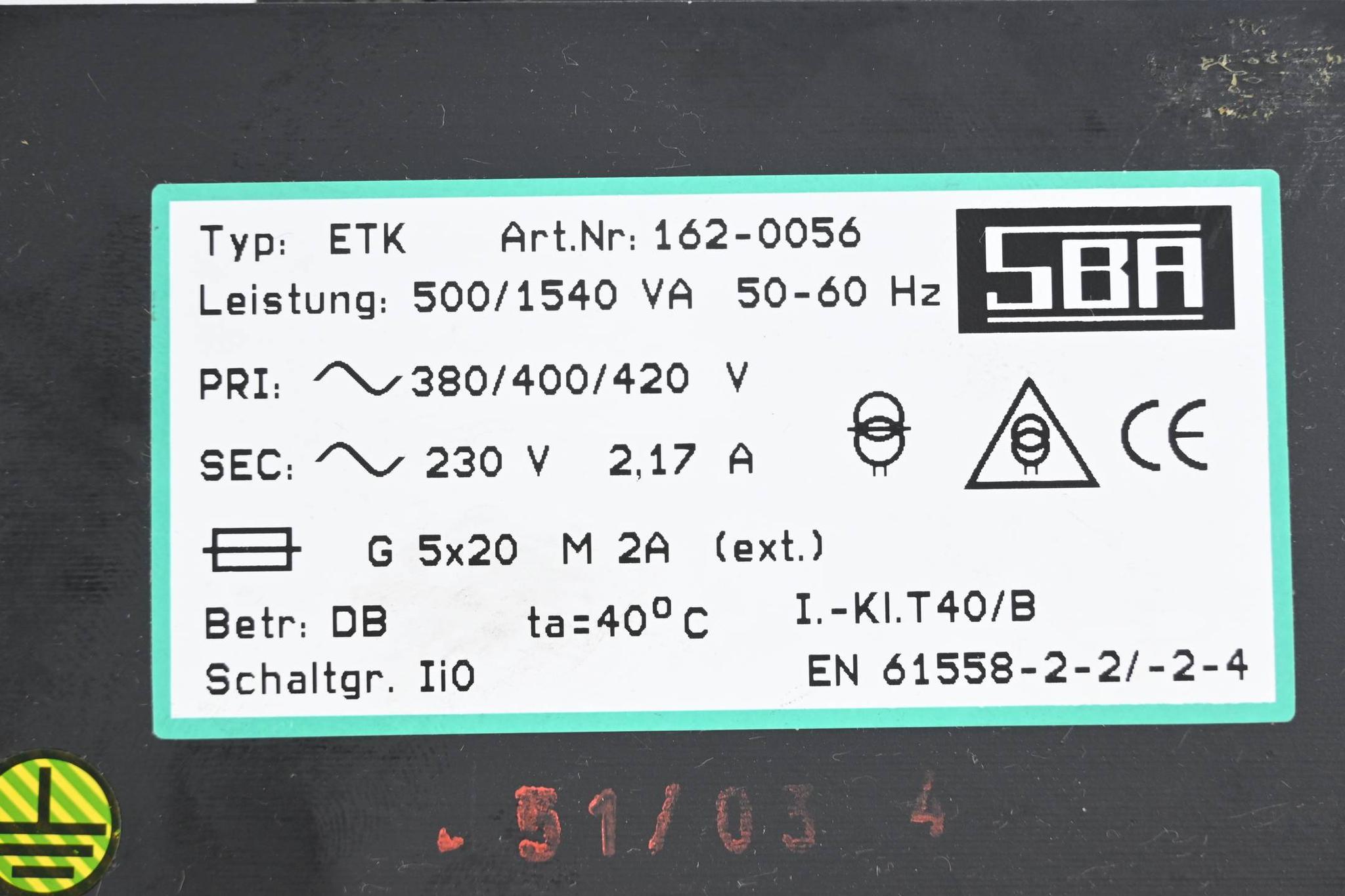 Produktfoto 2 von SBA Transformator ETK 162-0056