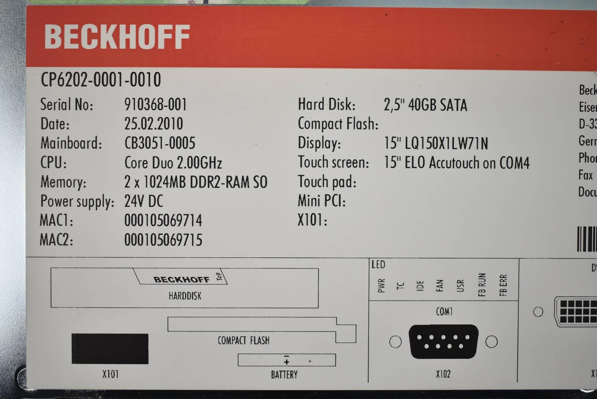 Produktfoto 3 von Beckhoff Economy-Einbau-Panel-PC CP6202-0001-0010 ( CP 6202-0001-0010 )