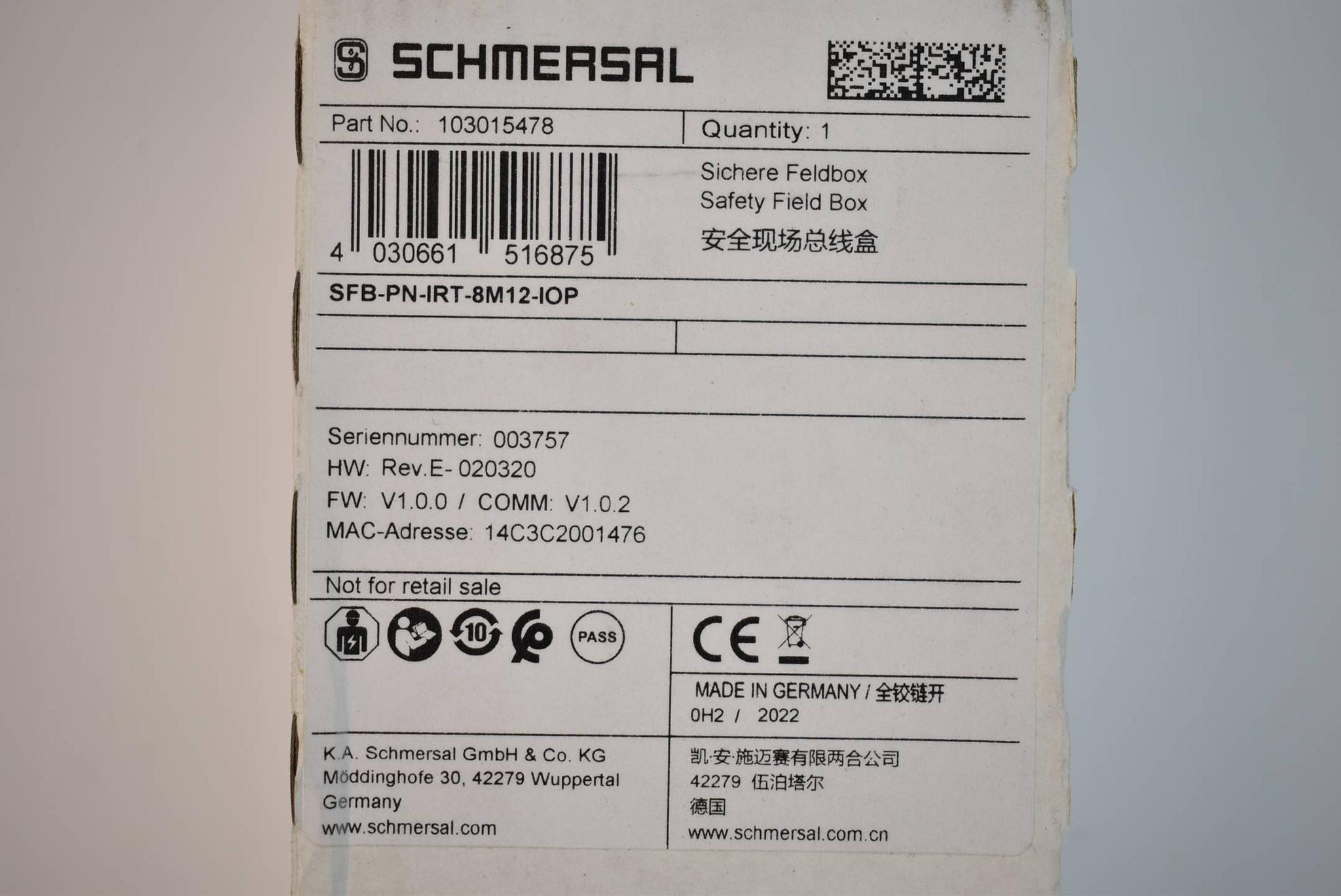 Produktfoto 2 von Schmersal Sichere Feldbox SFB-PN-IRT-8M12-IOP ( 103015478 )