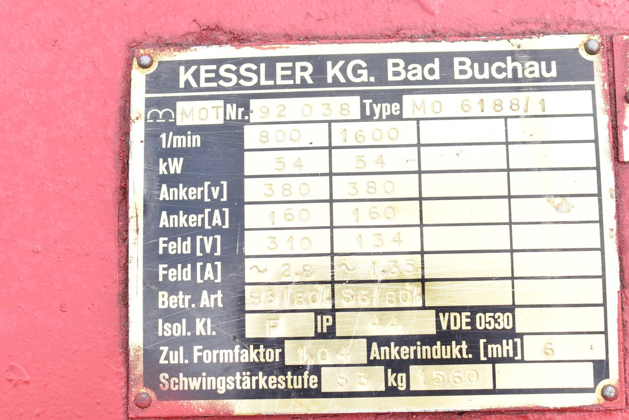 Produktfoto 4 von Kessler KG. Motor 800/1600rpm 54kW 380V ( M0 6188/1 ) inkl. Tacho GMP 1,0 LS-7