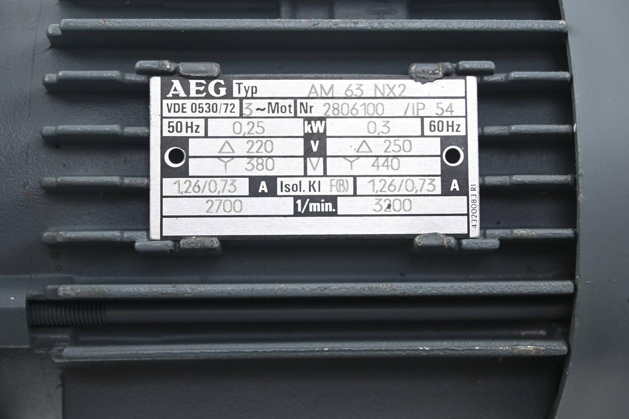 Produktfoto 2 von AEG 3~ Motor AM 63 NX2 ( AM63NX2 ) 0,25kW 220/380V 1,26/0,73A 2700/min