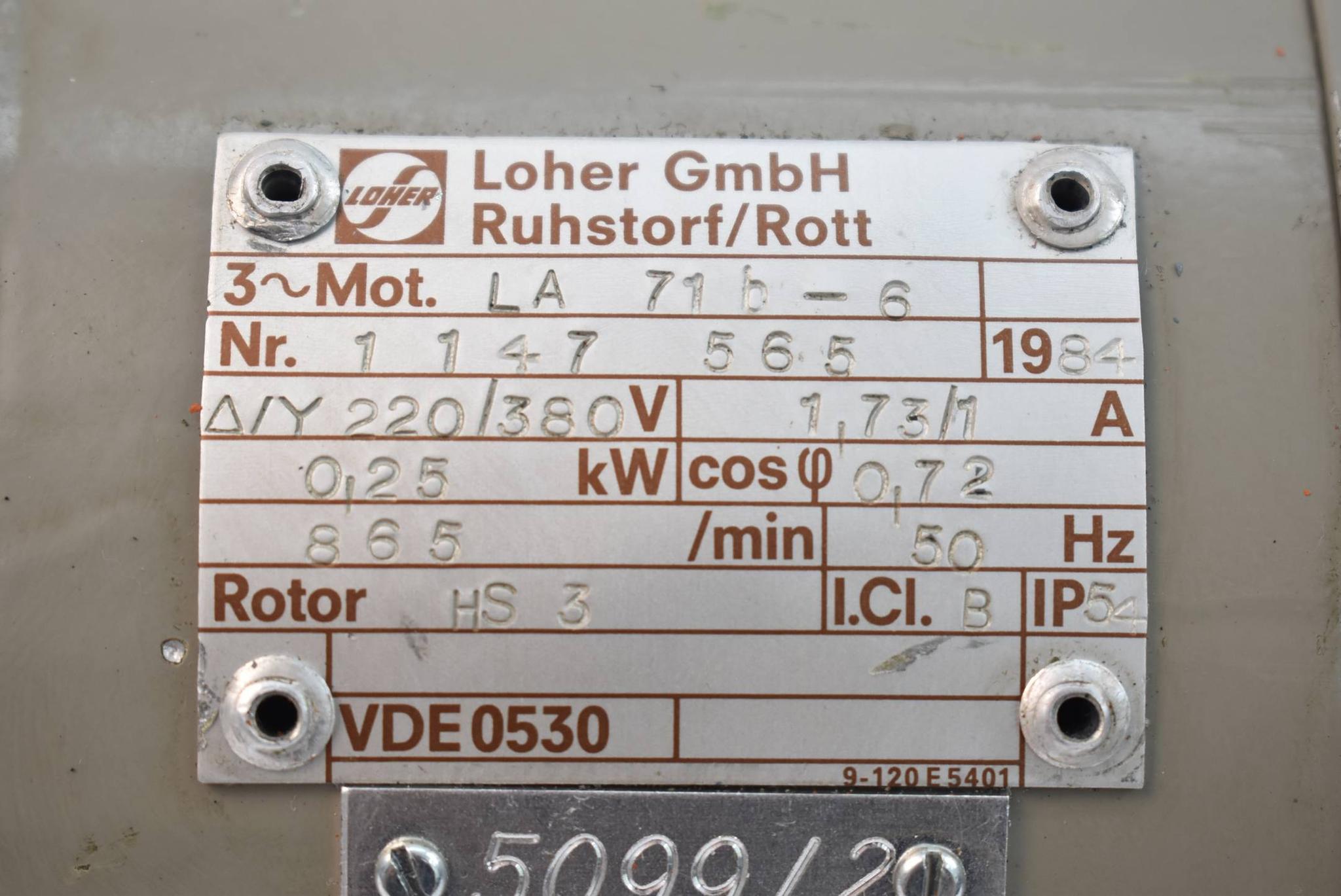 Produktfoto 3 von Loher Elektromotor LA 71b-6 ( 220-380V 0,25kW 865r/min. )