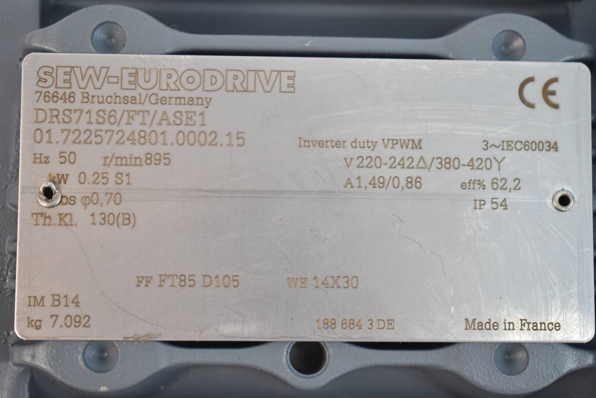 Produktfoto 3 von SEW eurodrive Getriebemotor DRS71S6/FT/ASE1 ( 0,25kW 895r/min. 50Hz )