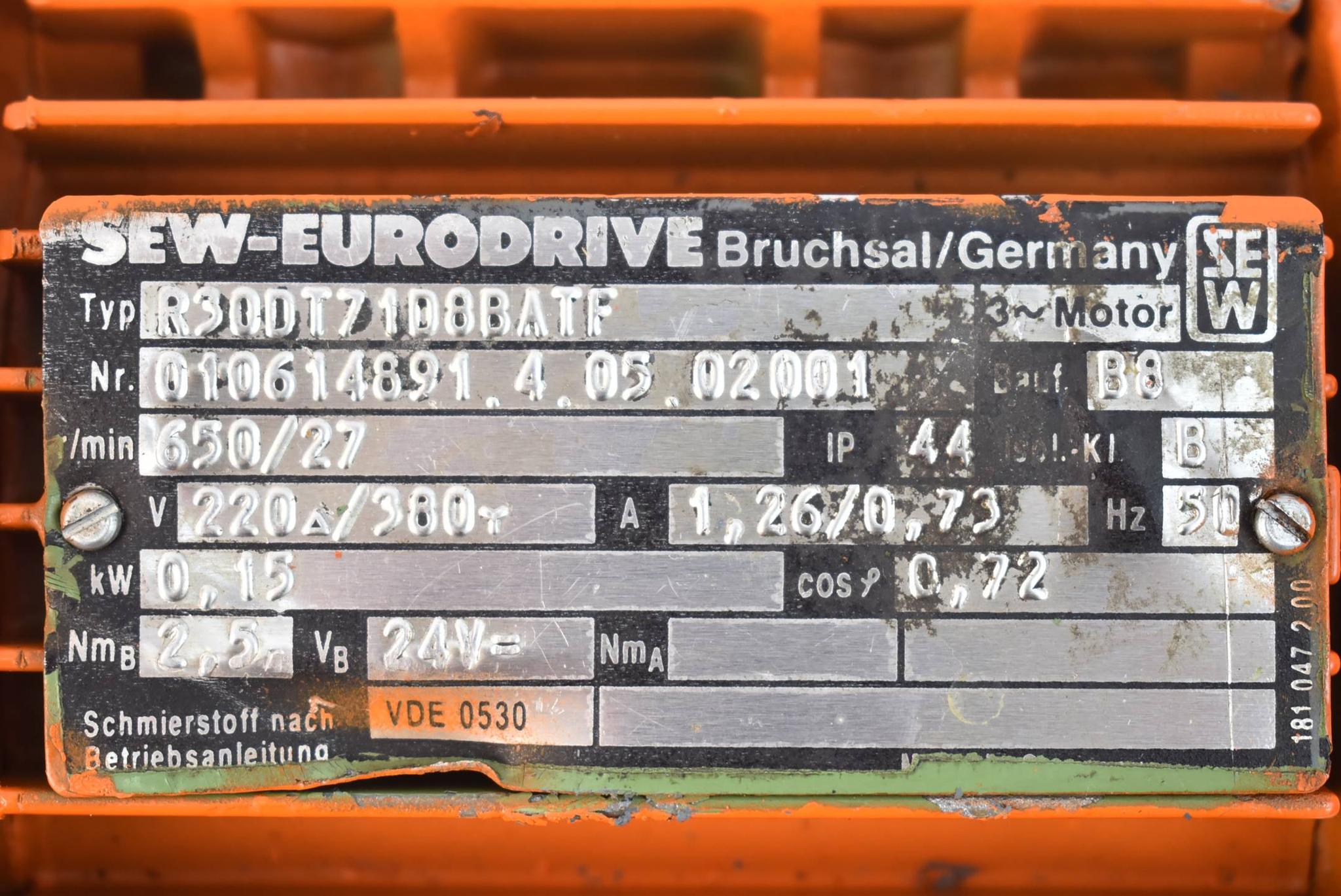 Produktfoto 3 von SEW eurodrive Getriebemotor R30DT71D8BATF ( 0,15kW 650r/min. 50Hz )