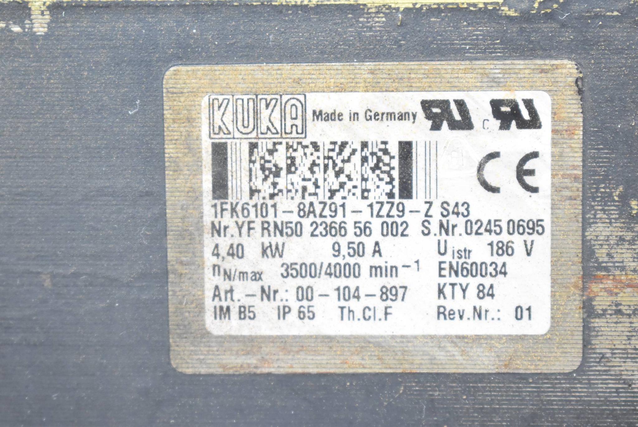 Produktfoto 3 von KUKA Servomotor 4,40kW 9,5A 186V 3500/4000rpm IP65 1FK6101-8AZ91-1ZZ9-Z S43