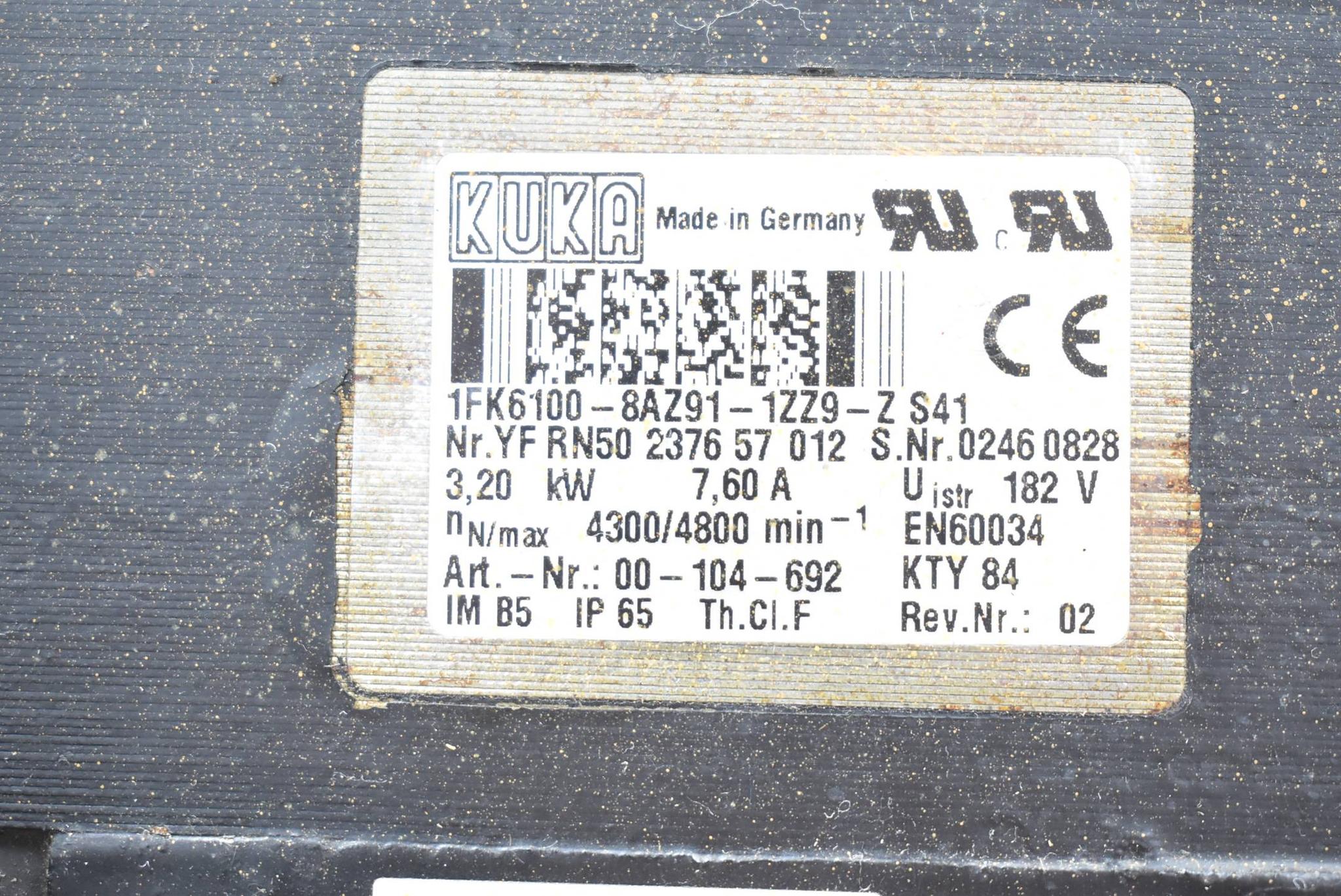 Produktfoto 3 von KUKA Servomotor 3,2 kW 7,60A 182V 4300/4800rpm IP65 ( 1FK6100-8AZ91-1ZZ9-Z ) S41