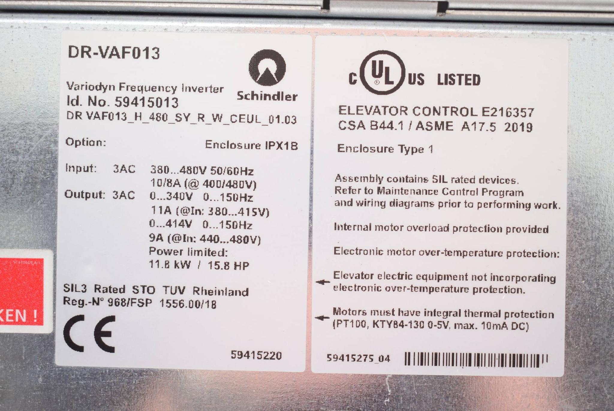 Produktfoto 2 von Schindler Frequency Inverter DR VAF013_H_480_SY_R_W_CEUL_01.03 ( DR-VAF013 )