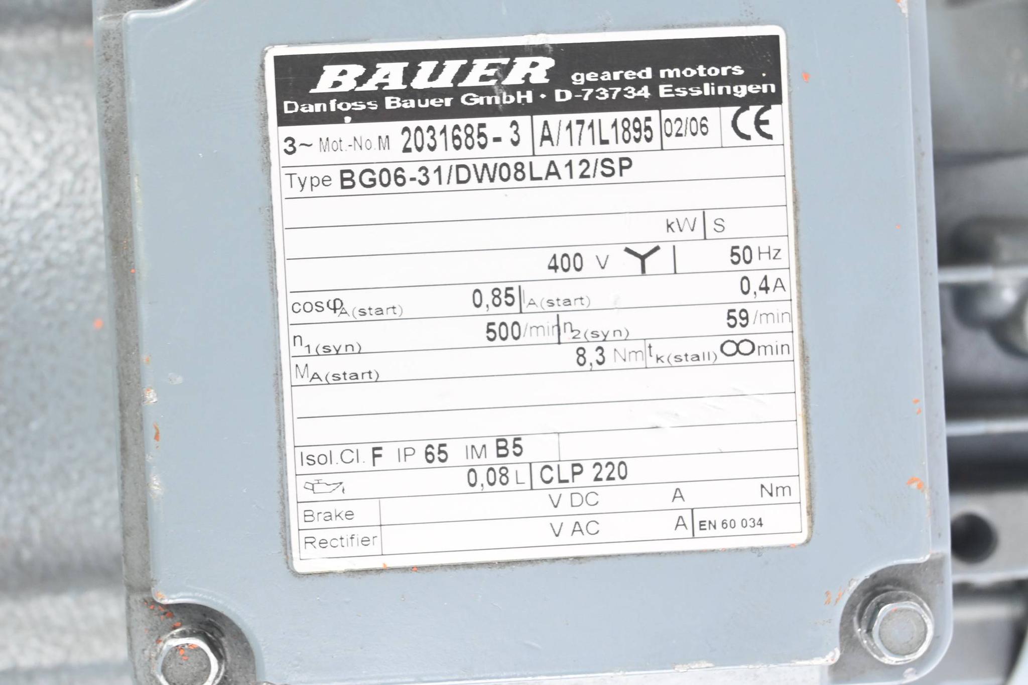 Produktfoto 3 von Bauer 3~Motor Getriebemotor 2031685-3 ( BG06-31/DW08LA12/SP )