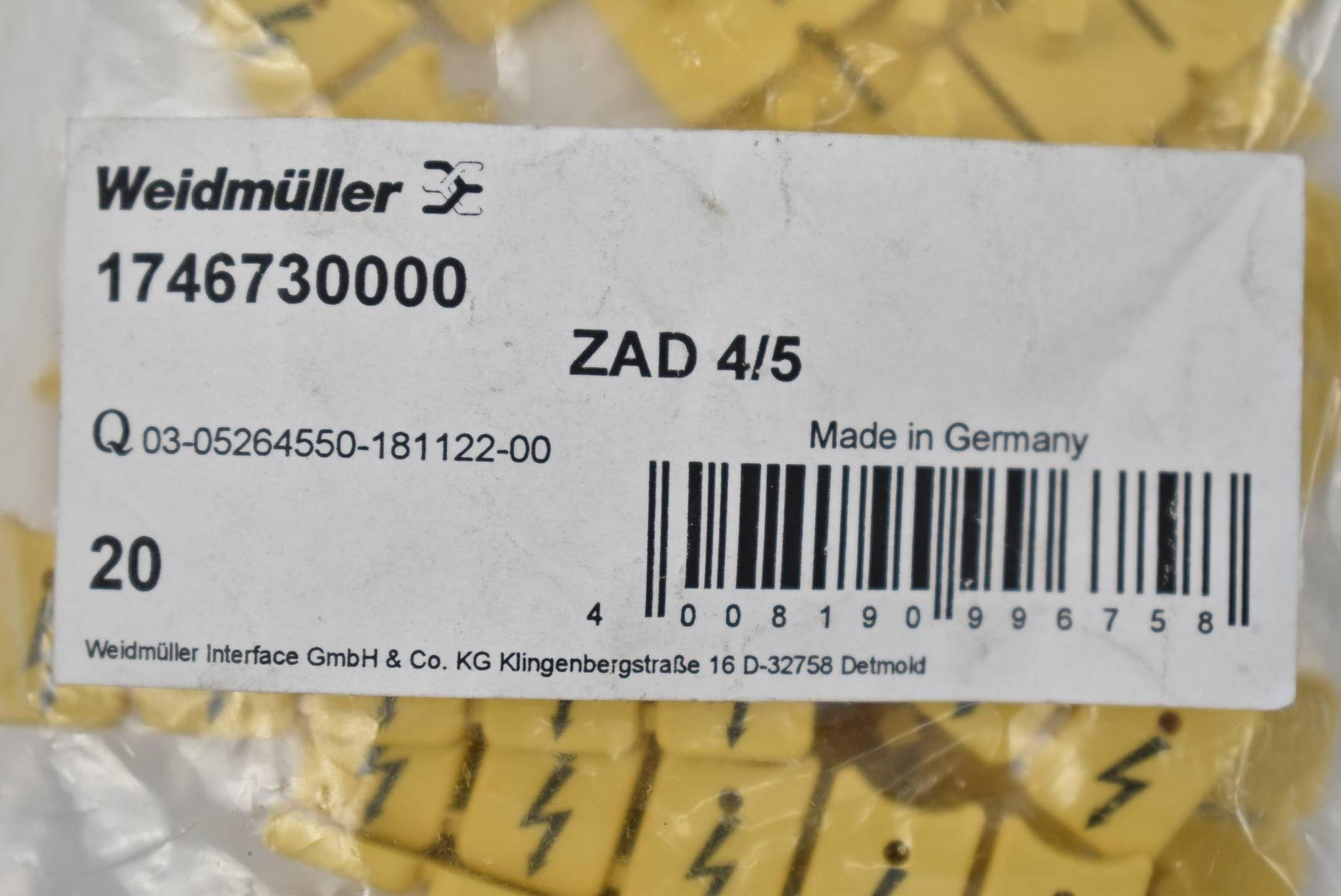 Produktfoto 1 von Weidmüller Klemmenabdeckung ZAD 4/5 1746730000 ( VE 20 Stück )