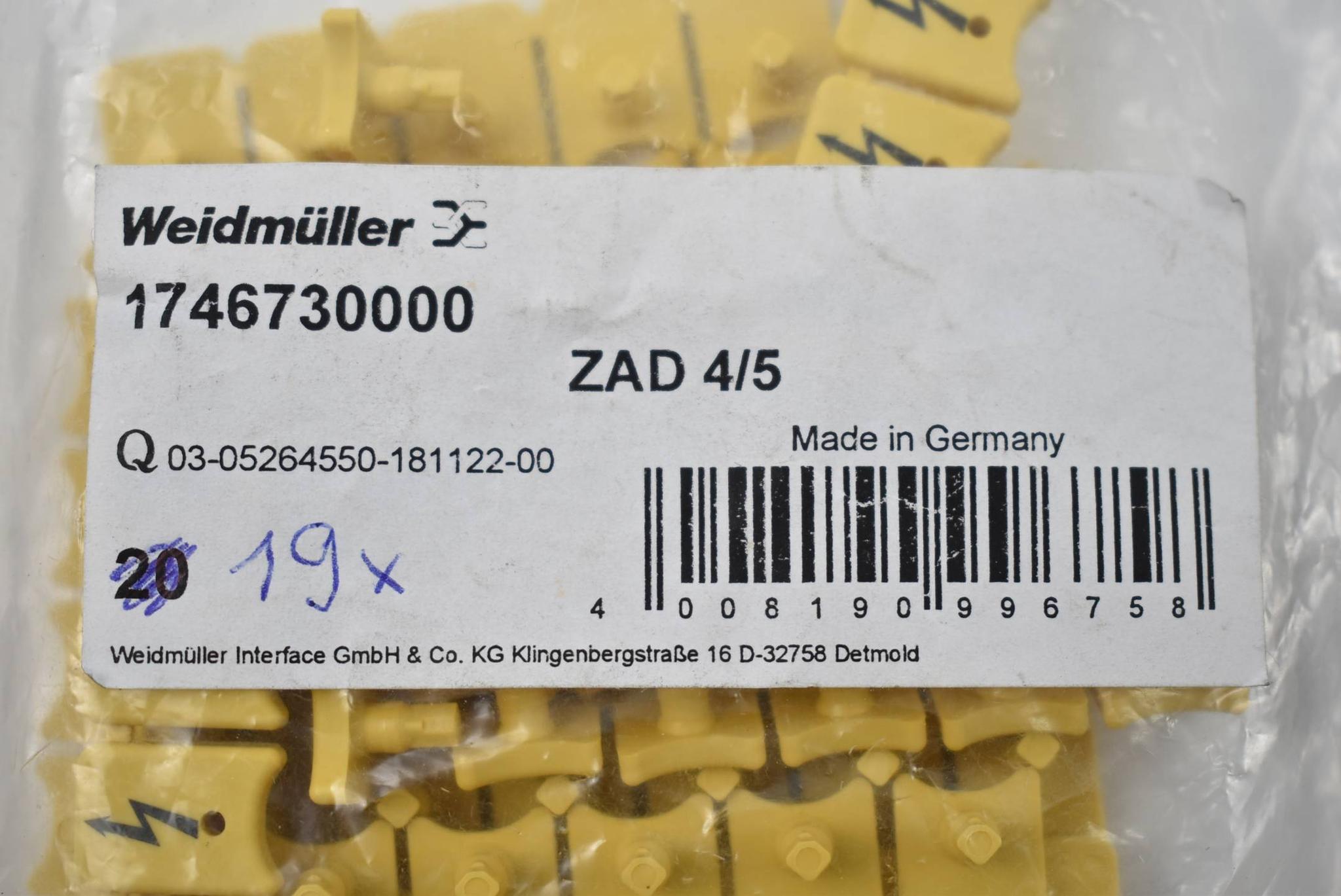 Produktfoto 1 von Weidmüller Klemmenabdeckung ZAD 4/5 1746730000 ( VE 19 Stück )