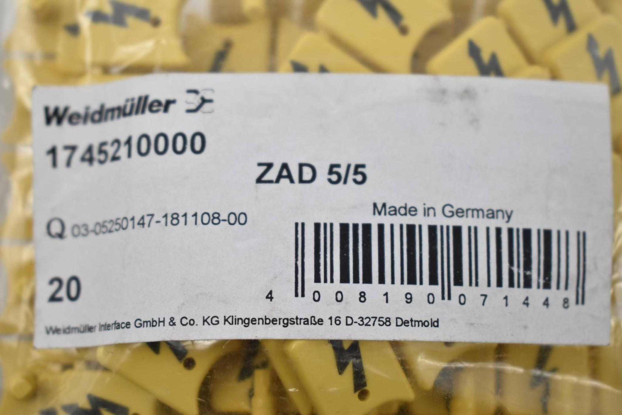 Produktfoto 1 von Weidmüller Klemmenabdeckung ZAD 5/5 1745210000 ( VE 20 Stück )