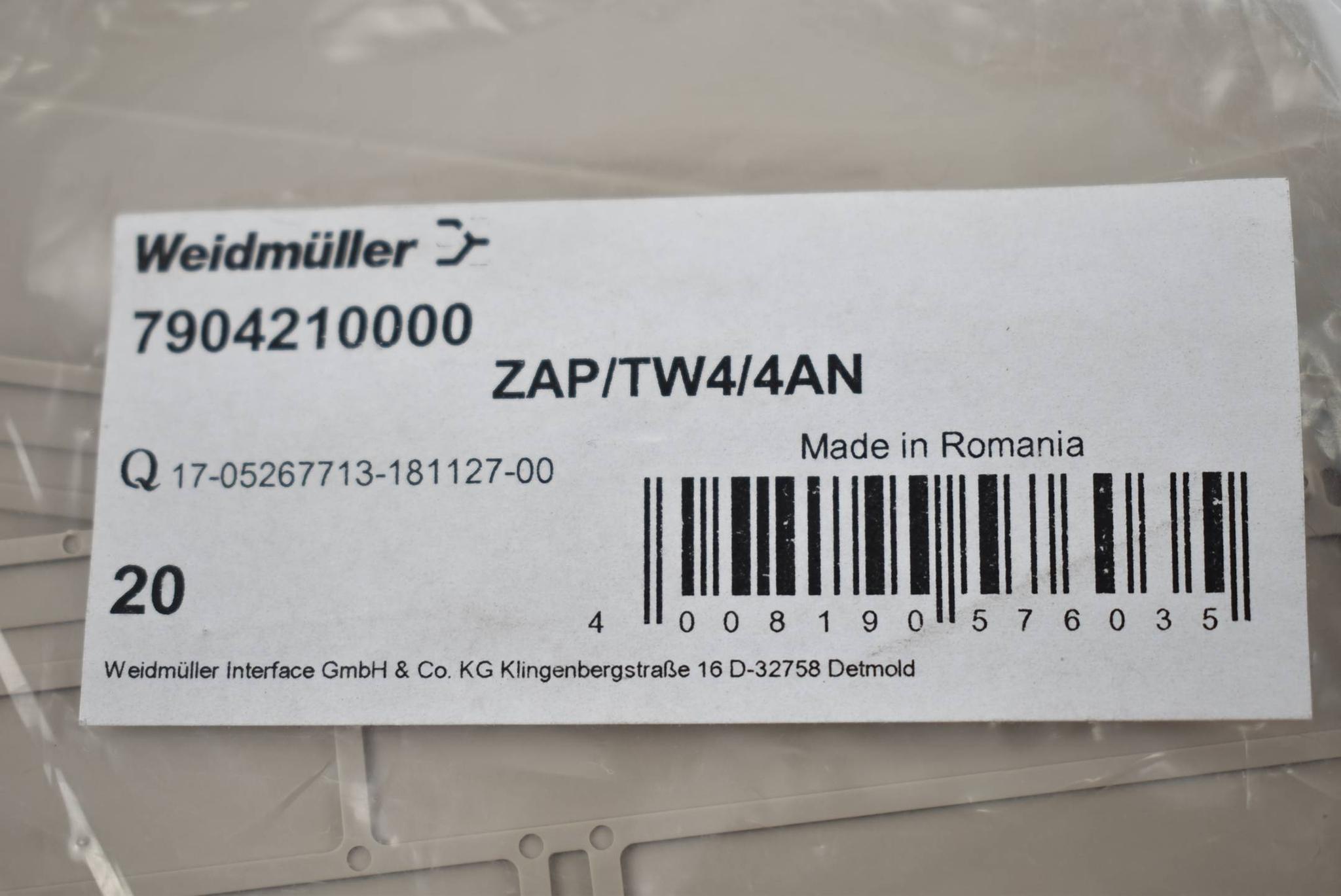 Produktfoto 3 von Weidmüller ZAP/TW4/4AN Endplatten Zwischenplatten 7904210000 ( VE 20 Stück )