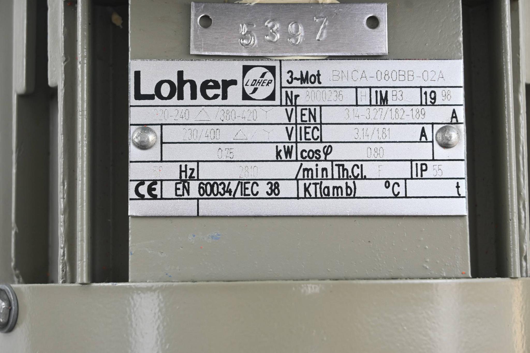 Produktfoto 2 von Loher 3~ Motor BNCA-080BB-02A ( 50Hz 0,75kW 3,14/1,81A 2810/min )