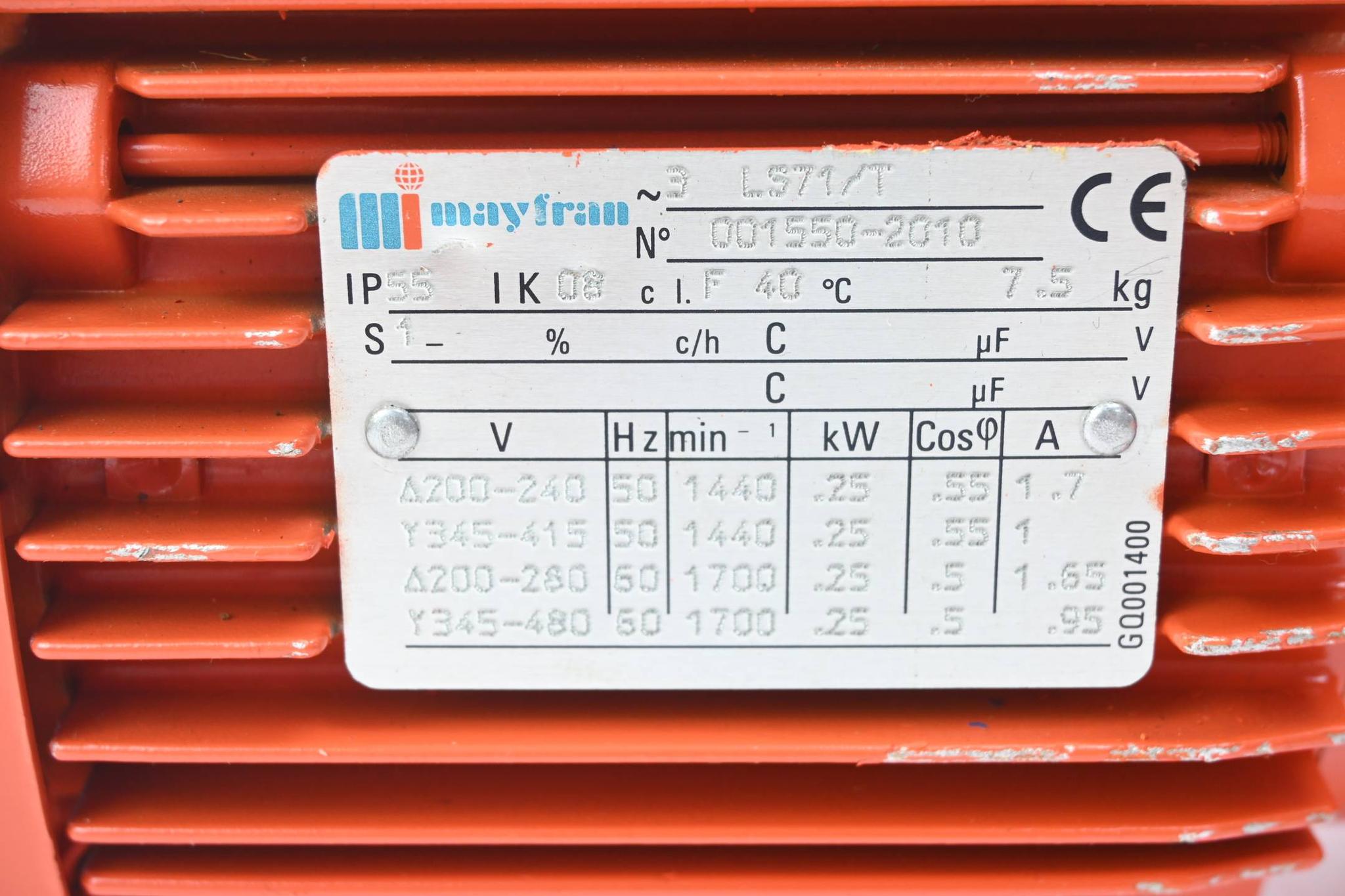 Produktfoto 2 von Mayfran Getriebemotor LS71/T ( 50Hz 0,25kW 1,7A 1440/min )