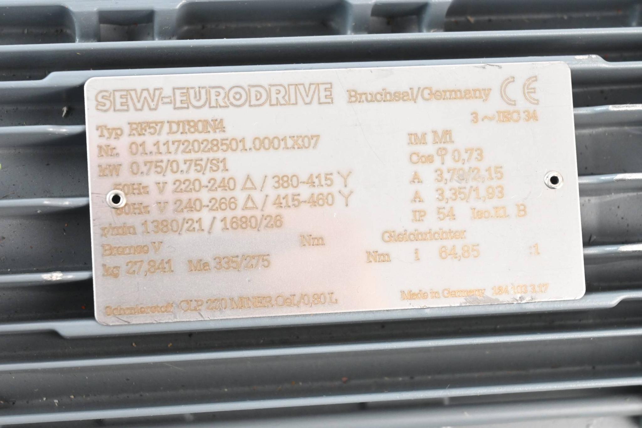 Produktfoto 2 von SEW-Eurodrive 3~ Getriebemotor RF57DT80N4 ( RF57 DT80N4 ) 0,75 kW