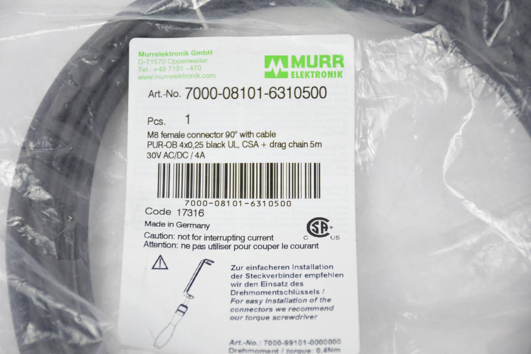 Produktfoto 1 von Murr elektronik M8 female connector 90° with cable 7000-08101-6310500