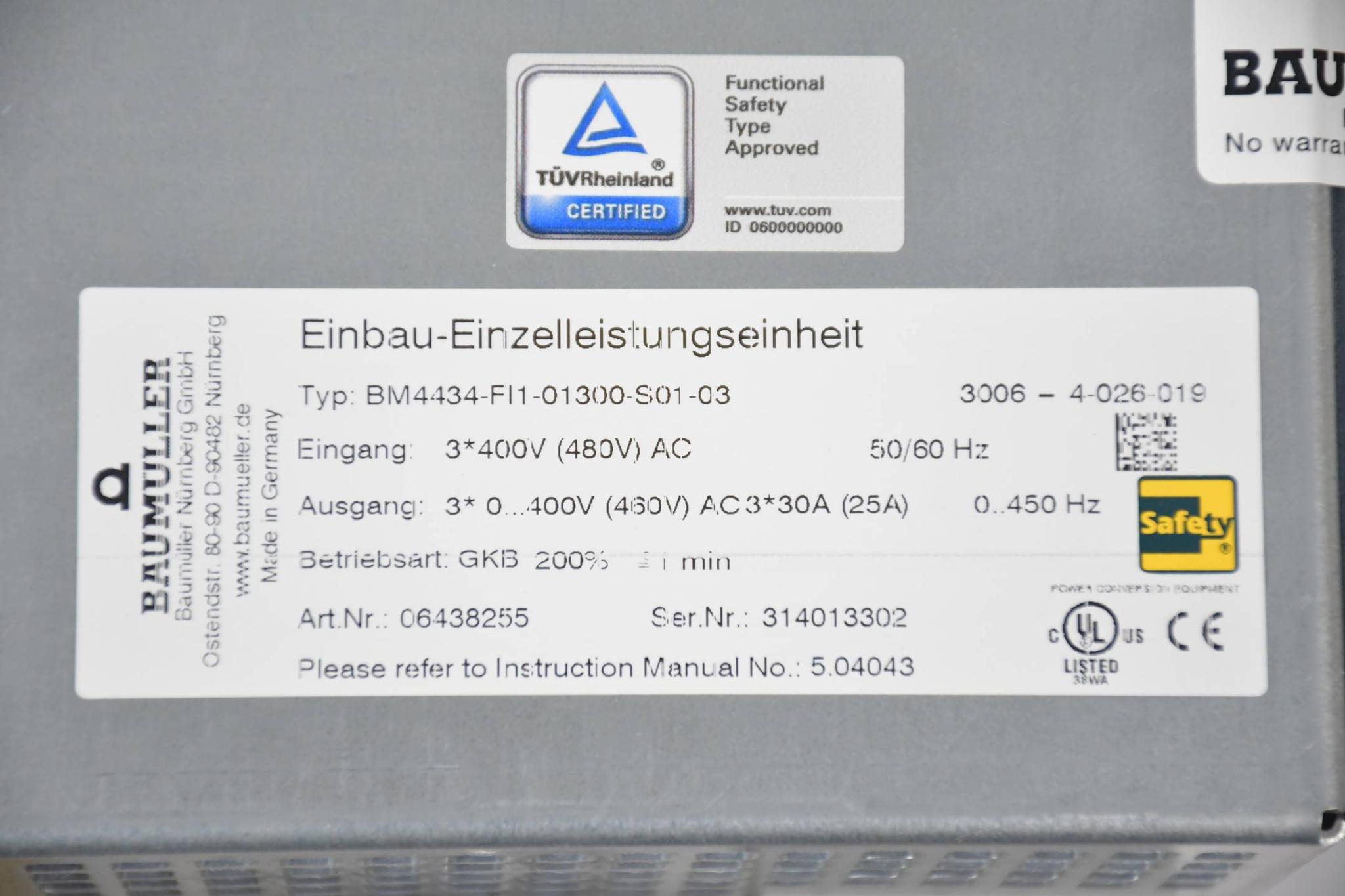 Produktfoto 3 von Baumüller Einbau-Einzelleistungseinheit BM4434-FI1-01300-S01-03 / 3006-4-026-019