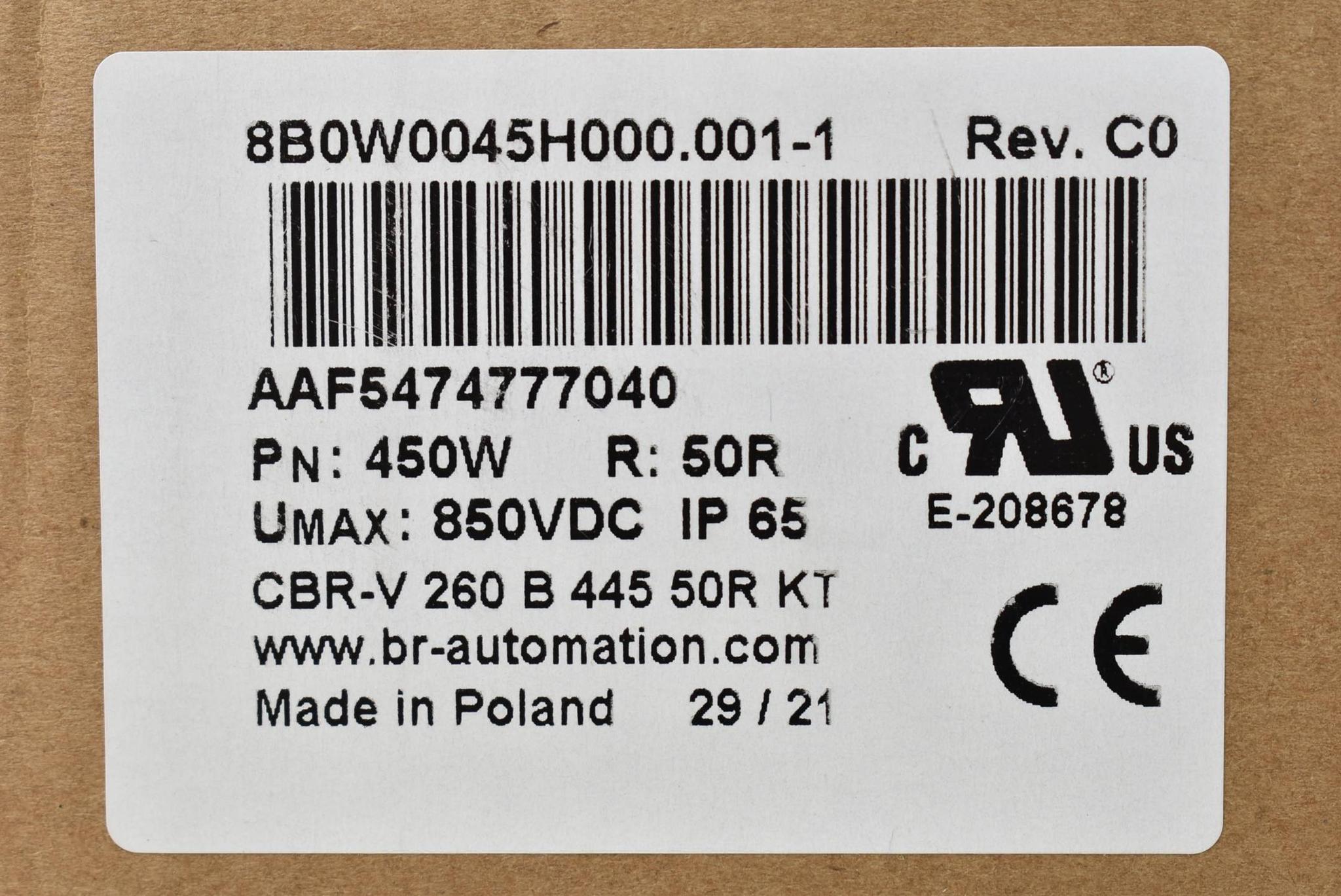 Produktfoto 1 von B&R automation Bremswiderstand 450W 850VDC Reihenklemmen 8B0W0045H000.001-1