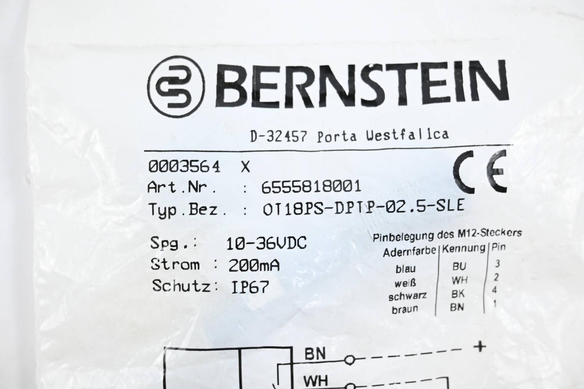 Produktfoto 1 von Bernstein Sensor OT18PS-DPTP-02.5-SLE ( 6555818001 )