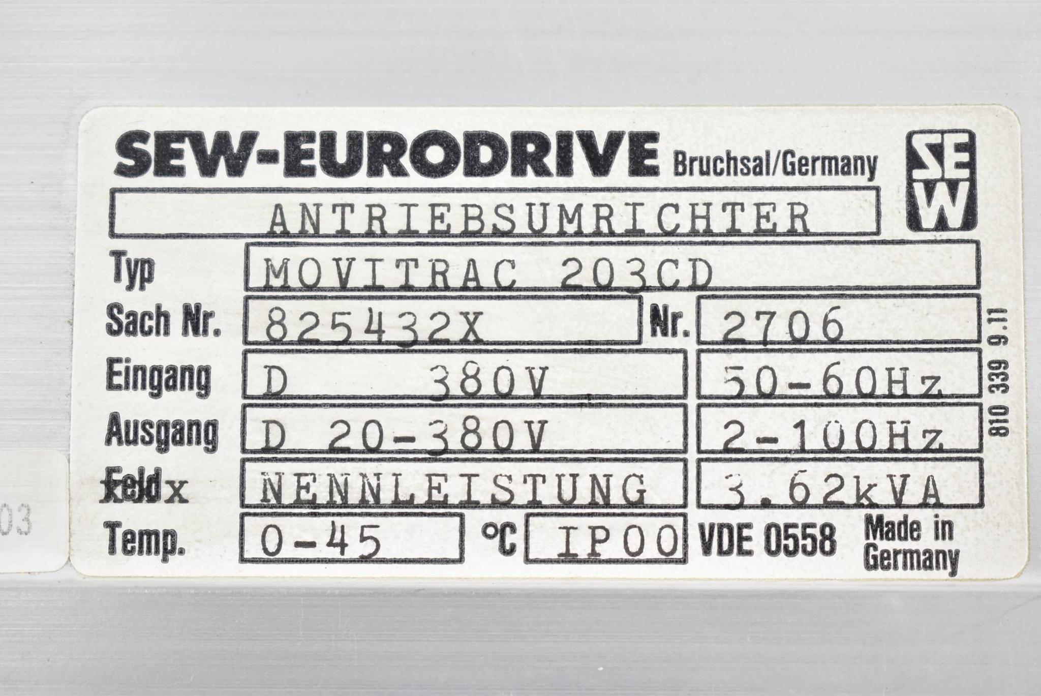 Produktfoto 2 von SEW Eurodrive Antriebsumrichter Movitrac 203CD Nr. 825432X